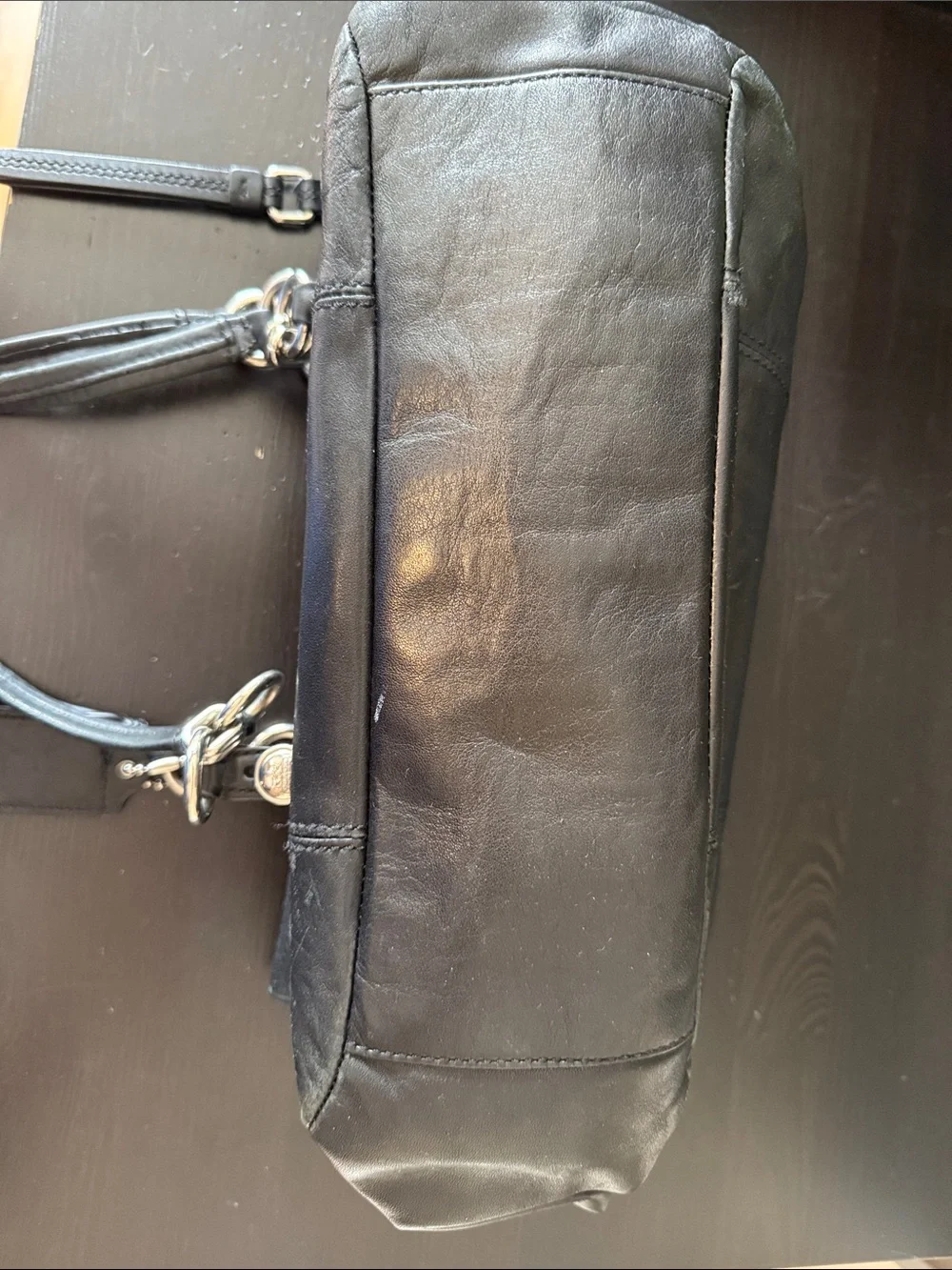 Coach Mia Inlaid Black Leather East West Gallery Tote #16740